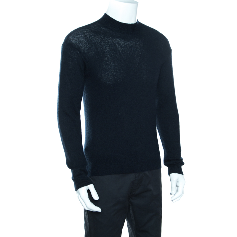 

Giorgio Armani Navy Blue Cashmere and Silk Knit High Neck Sweater