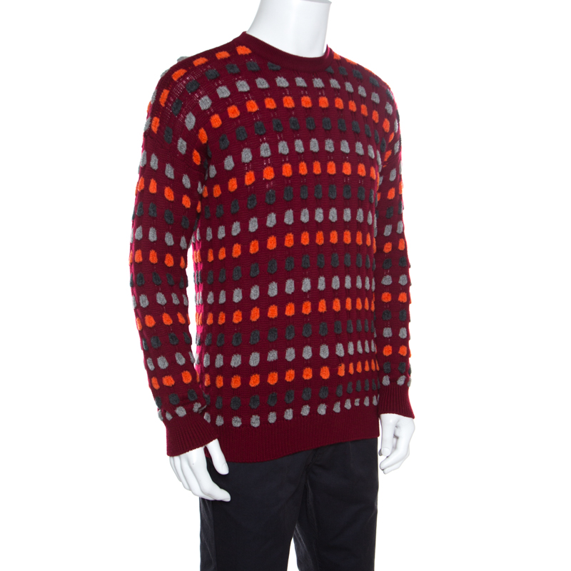 

Giorgio Armani Maroon Textured Dotted Sweater, Burgundy