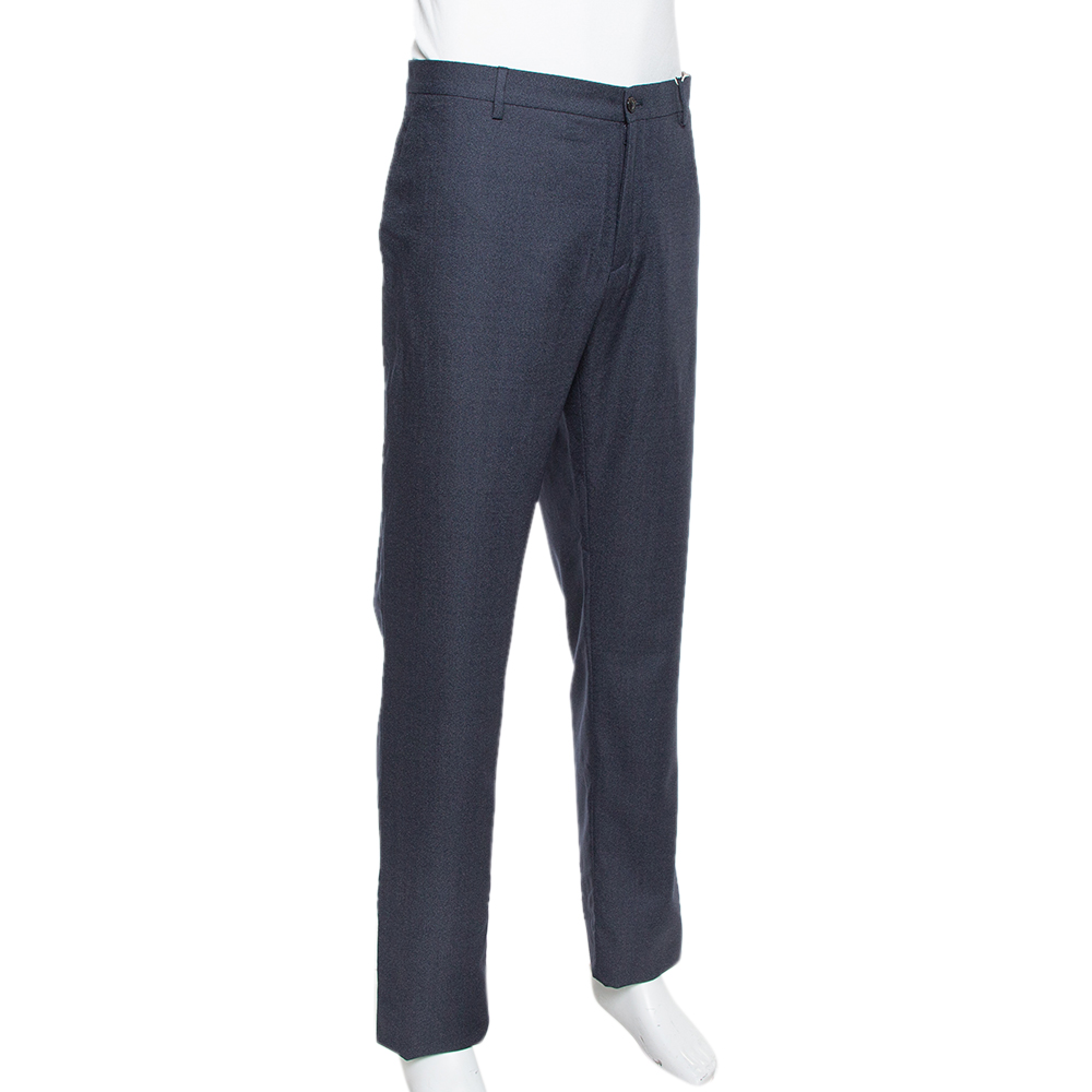 

Giorgio Armani Navy Blue Speckled Wool & Silk Classic Trousers 4XL