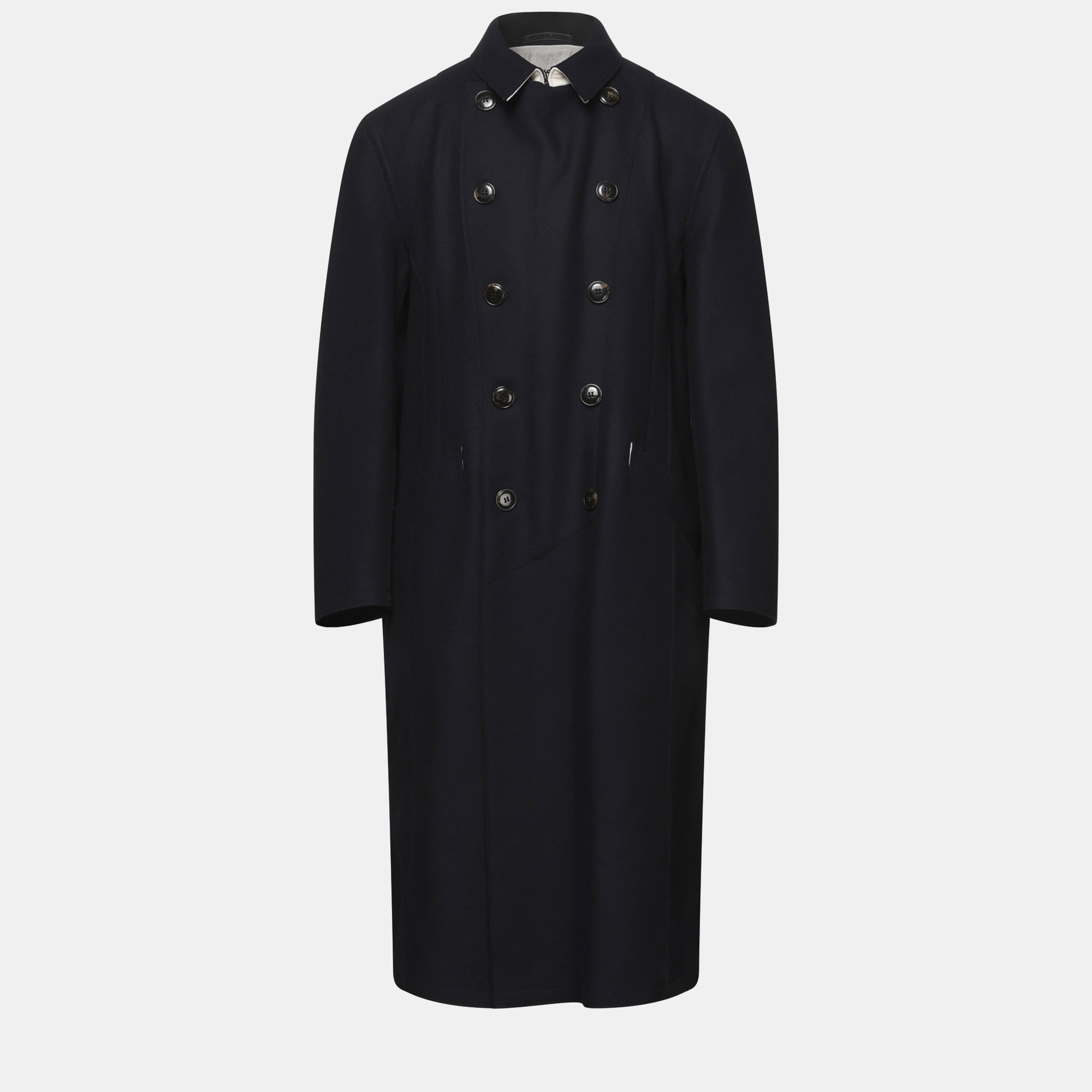 Pre-owned Giorgio Armani Virgin Wool Coat 48 In Black