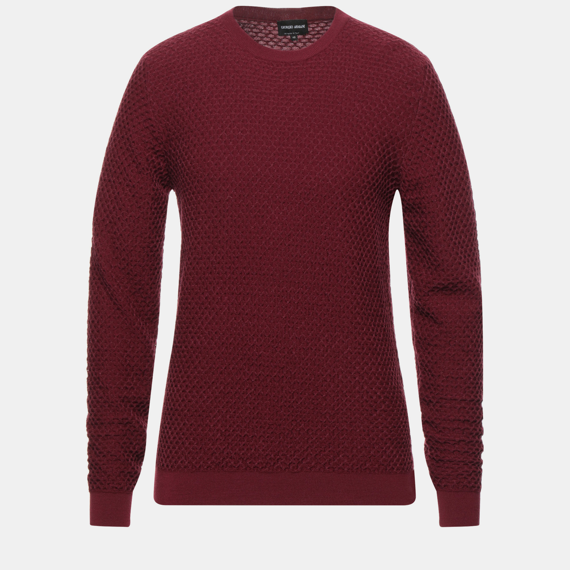 Pre-owned Giorgio Armani Burgundy Textured Wool Knit Sweater M (it 48)