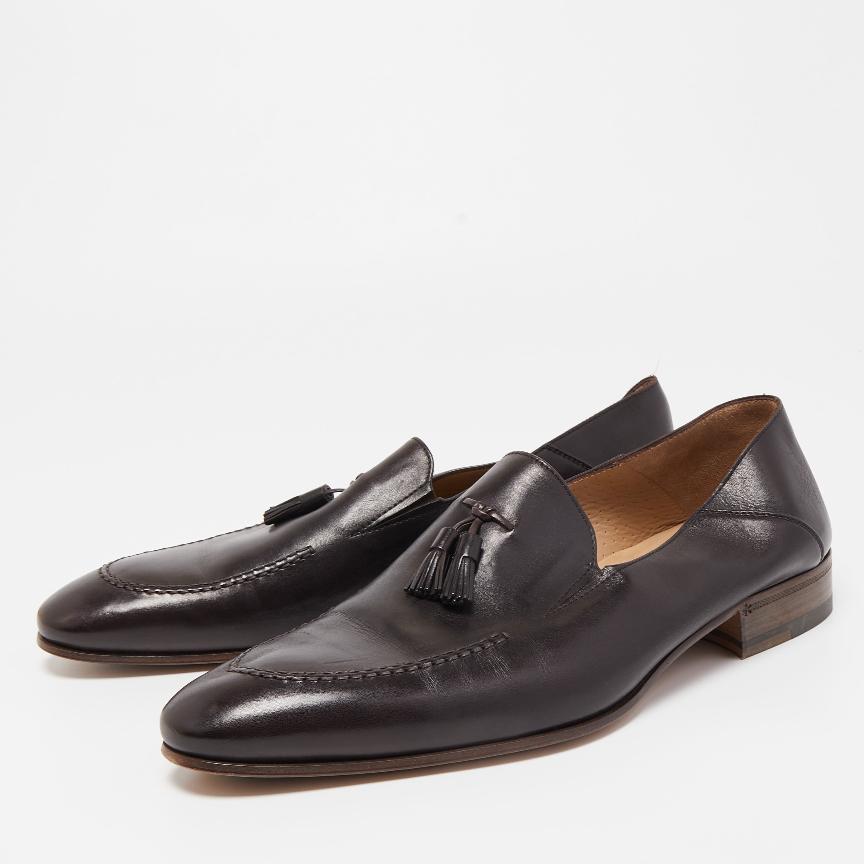 

Giorgio Armani Dark Brown Leather Fringe Loafers Size