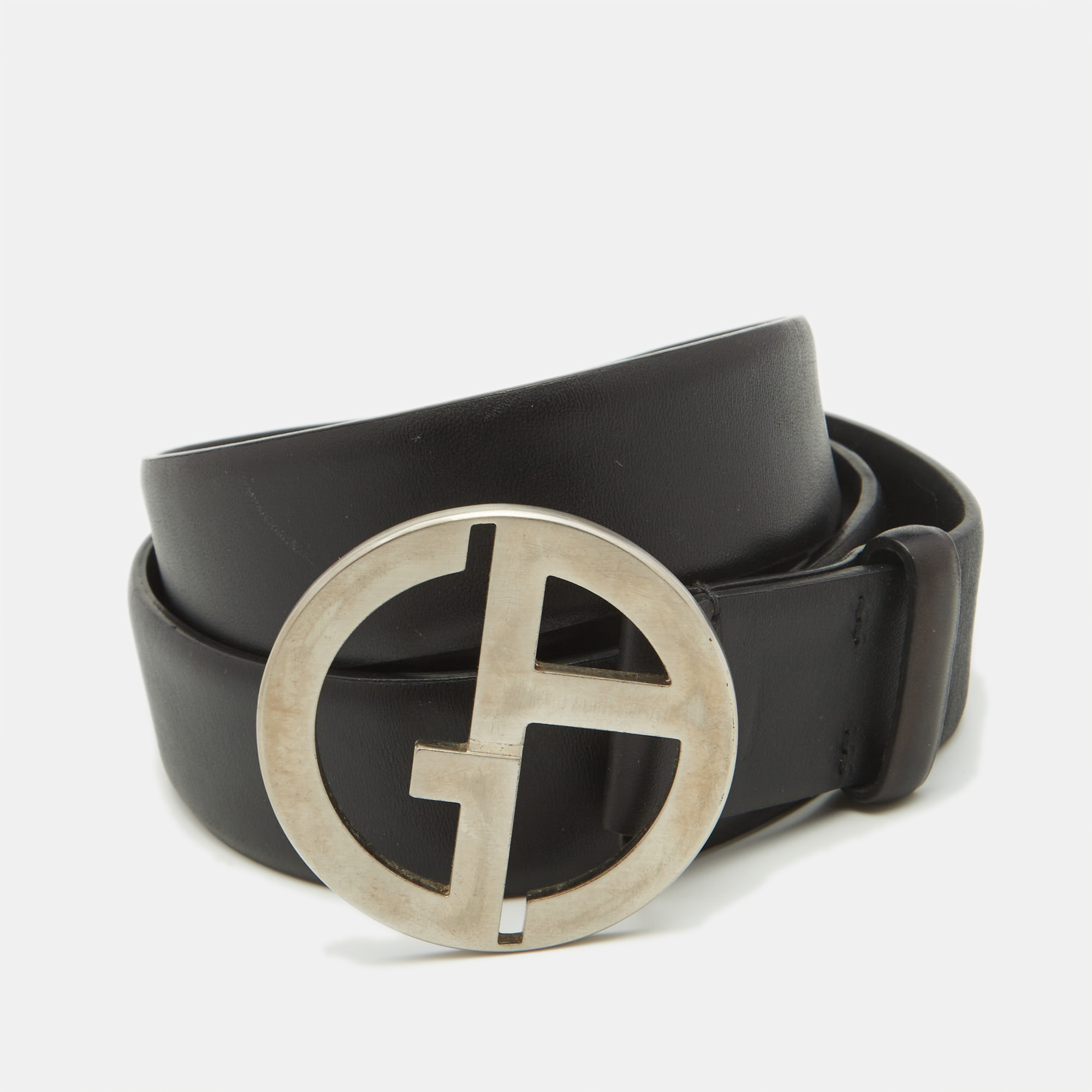 

Giorgio Armani Black Leather Logo Buckle Belt