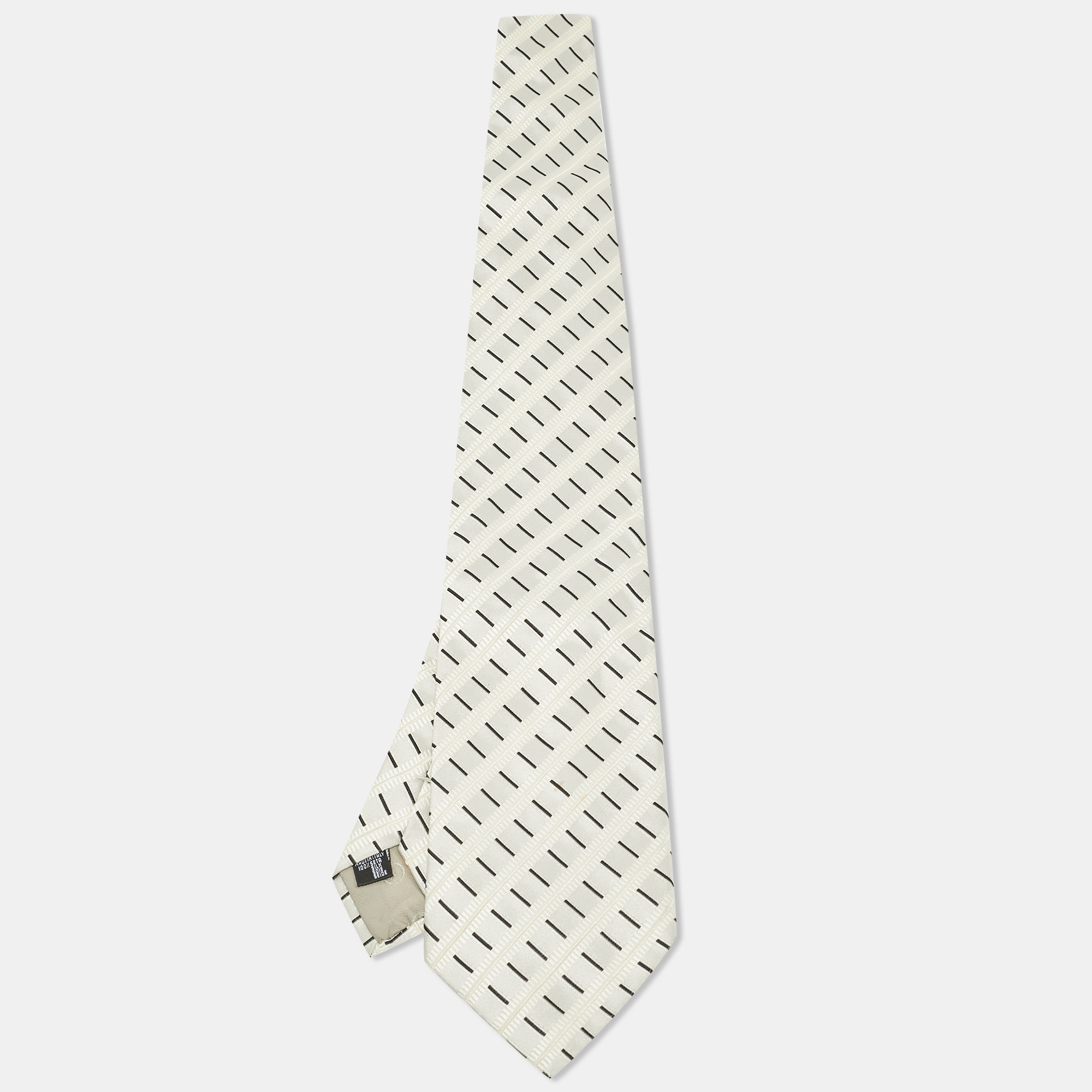 Pre-owned Giorgio Armani Ivory Stripe Pattern Silk Traditional Tie In White