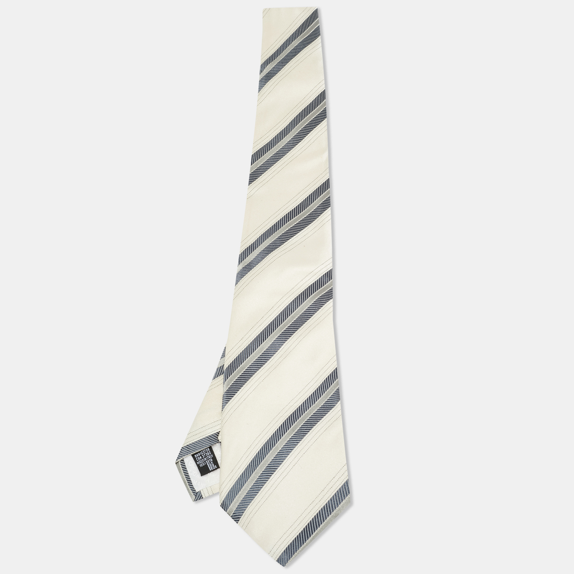 Pre-owned Giorgio Armani Cream Diagonal Striped Silk Tie In White