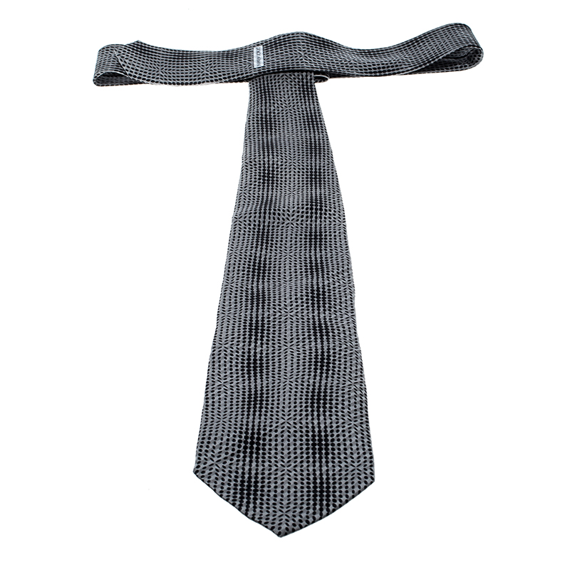 Pre-owned Giorgio Armani Grey And Black Abstract Print Traditional Silk Tie