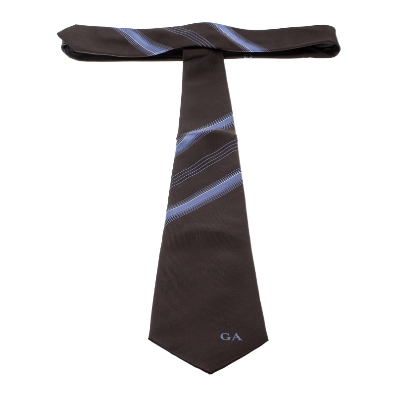 Pre-owned Giorgio Armani Brown Contrast Diagonal Striped Traditional Silk Tie