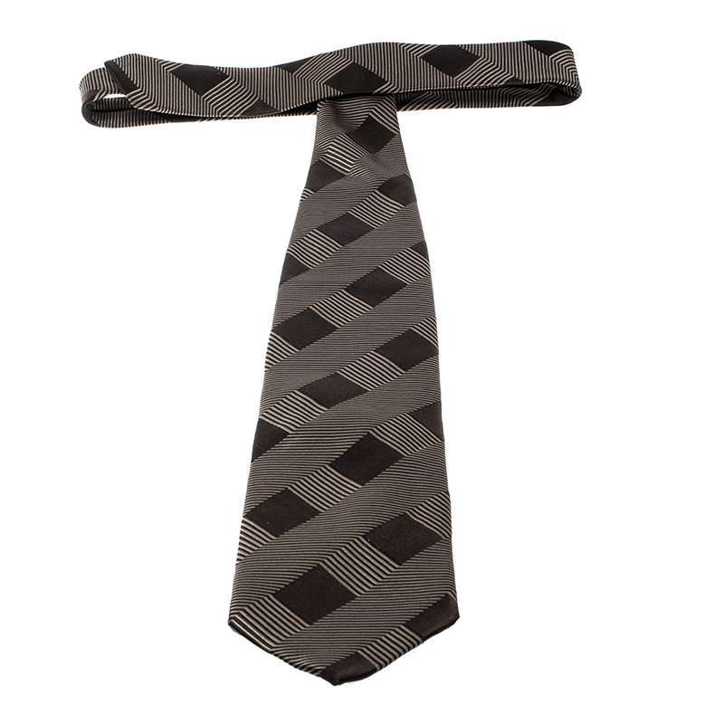 Pre-owned Giorgio Armani Brown Patterned Silk Jacquard Traditional Tie