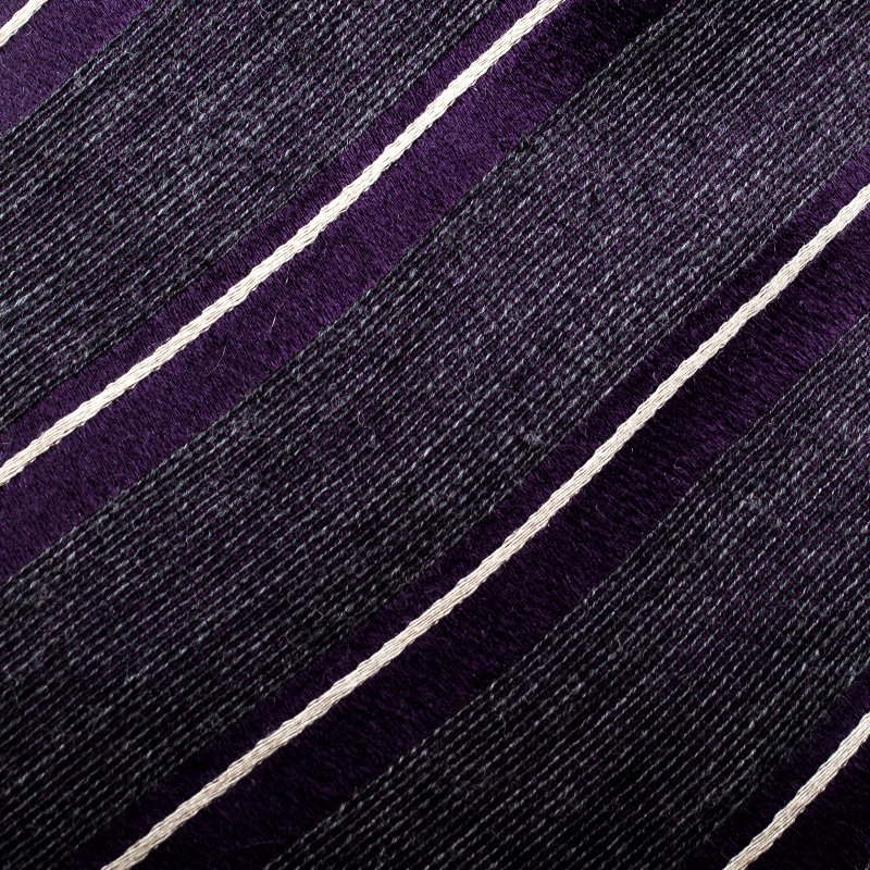Pre-owned Giorgio Armani Purple Diagonal Striped Silk Wool Traditional Tie