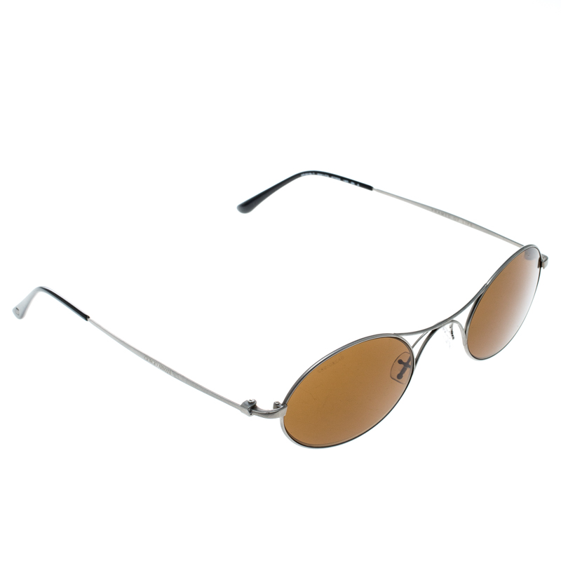 Giorgio Armani Gunmetal/ Brown AR6018-T Oval Sunglasses