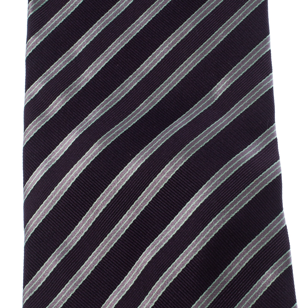 Pre-owned Giorgio Armani Dark Purple Diagonal Stripes Silk Jacquard Traditional Tie