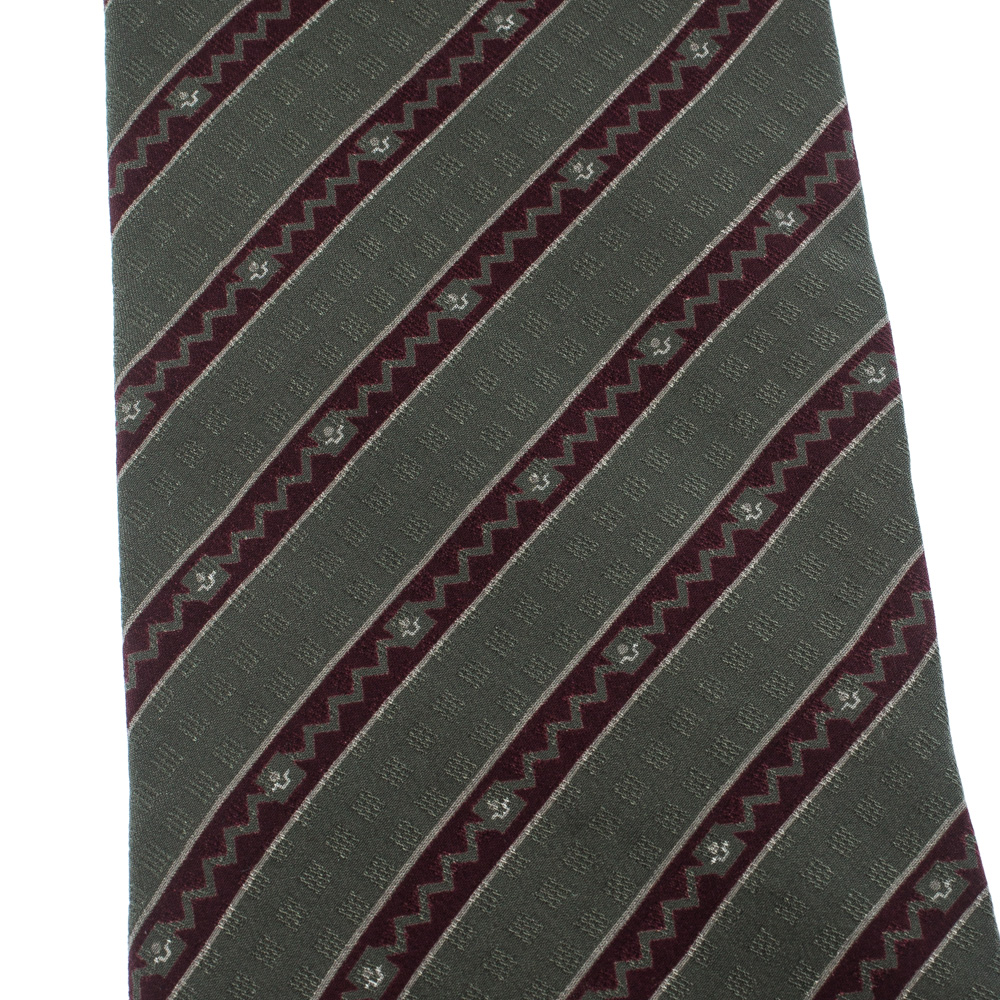 Pre-owned Giorgio Armani Green & Red Diagonal Stripes Silk Jacquard Tie