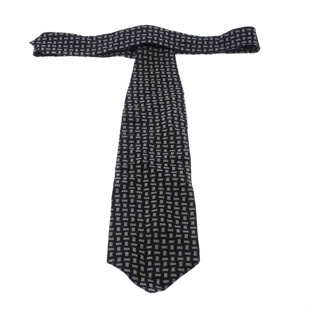 Pre-owned Giorgio Armani Cravatte Black Printed Silk Blend Traditional Tie