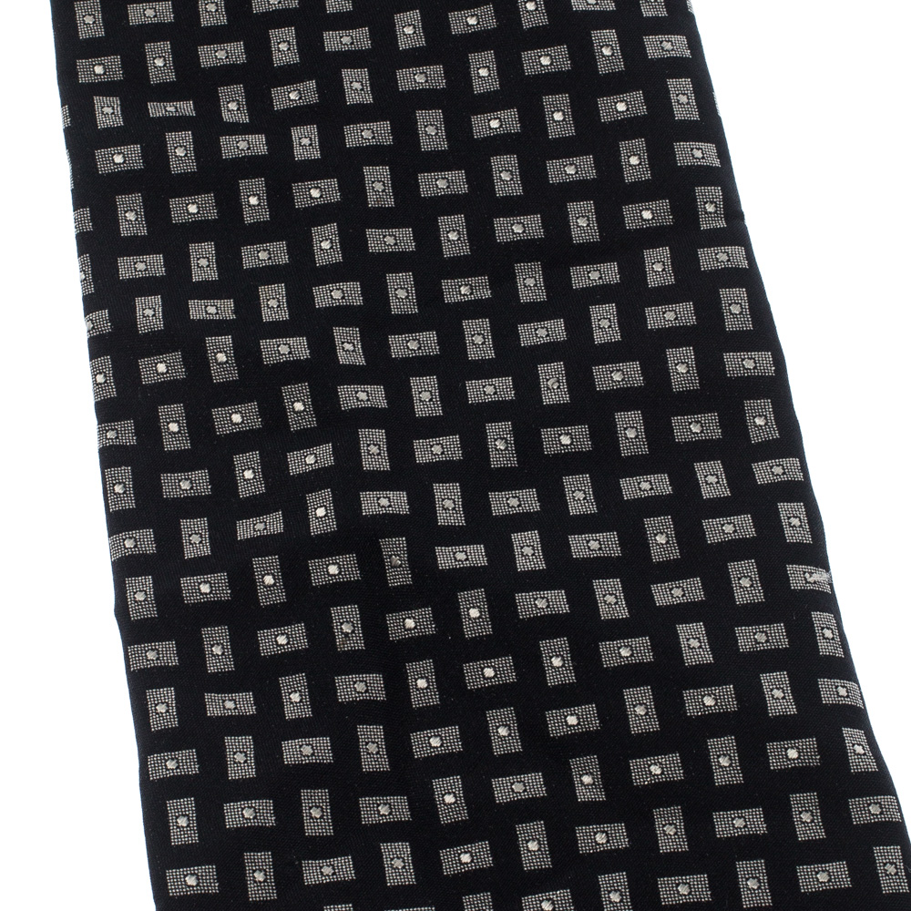 Pre-owned Giorgio Armani Cravatte Black Printed Silk Blend Traditional Tie