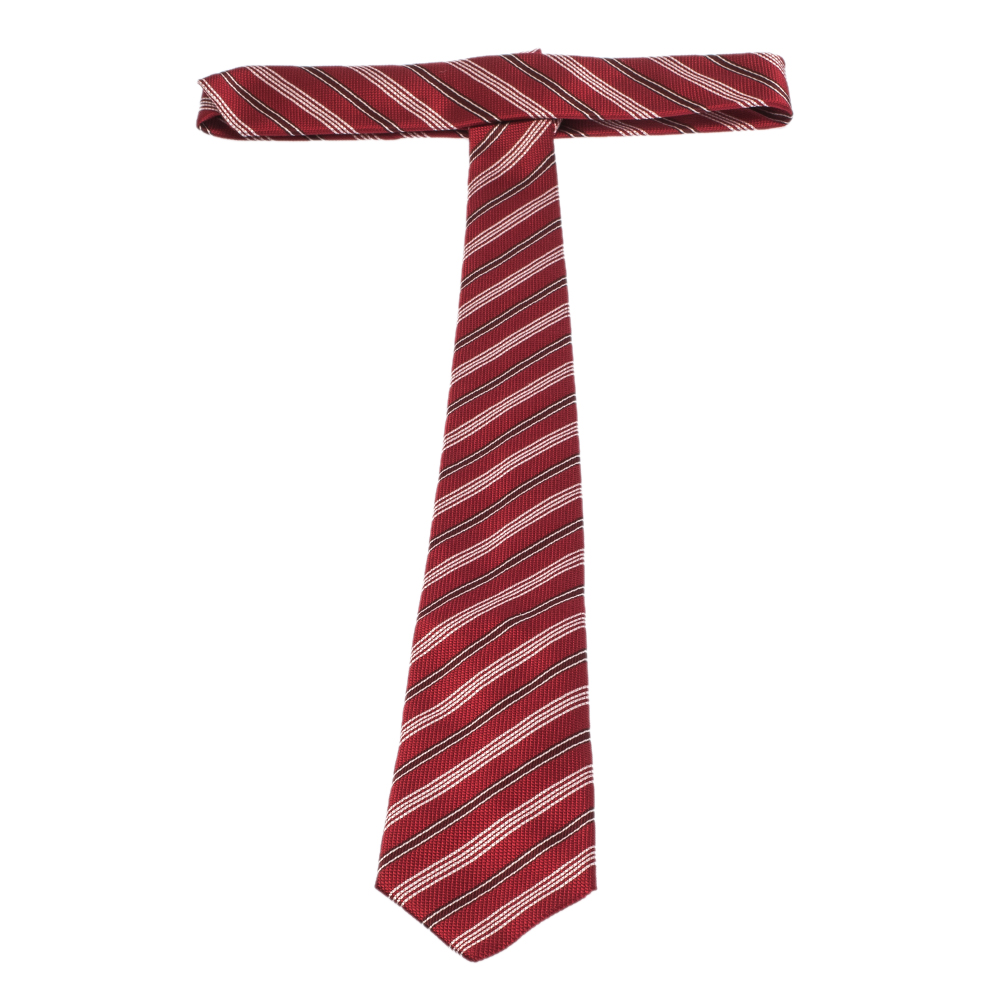 

Giorgio Armani Red Diagonal Striped Silk Jacquard Tie