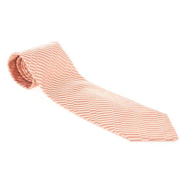 Pre Owned Giorgio Armani Peach Woven Silk Tie