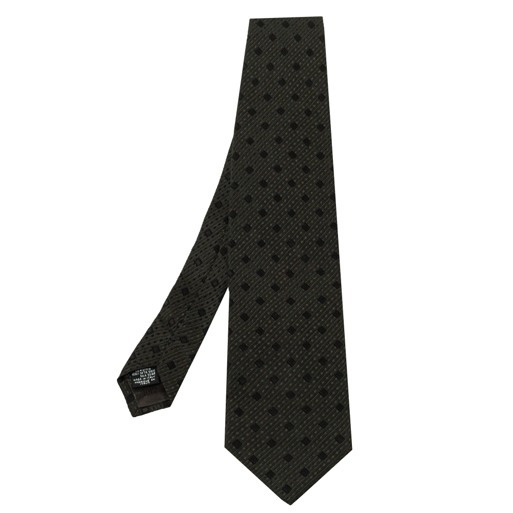Pre-owned Giorgio Armani Dark Green Geometric Detail Silk Traditional Tie