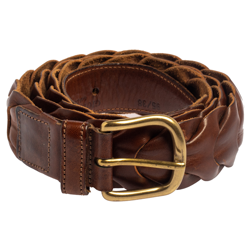 

Giorgio Armani Brown Braided Leather Buckle Belt