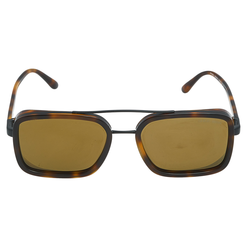 

Giorgio Armani Brown Havana/ Gold Mirrored AR 6063 Square Sunglasses
