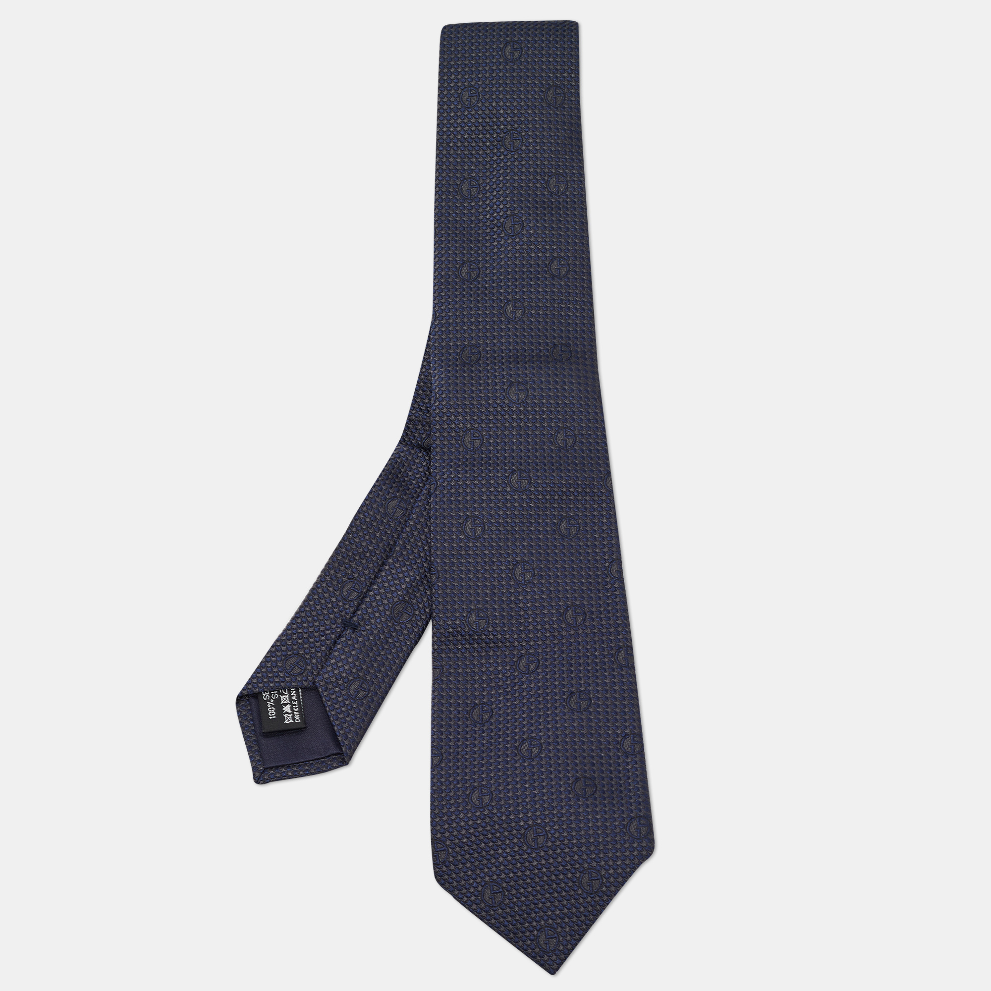 Pre-owned Giorgio Armani Navy Blue Jacquard Silk Tie