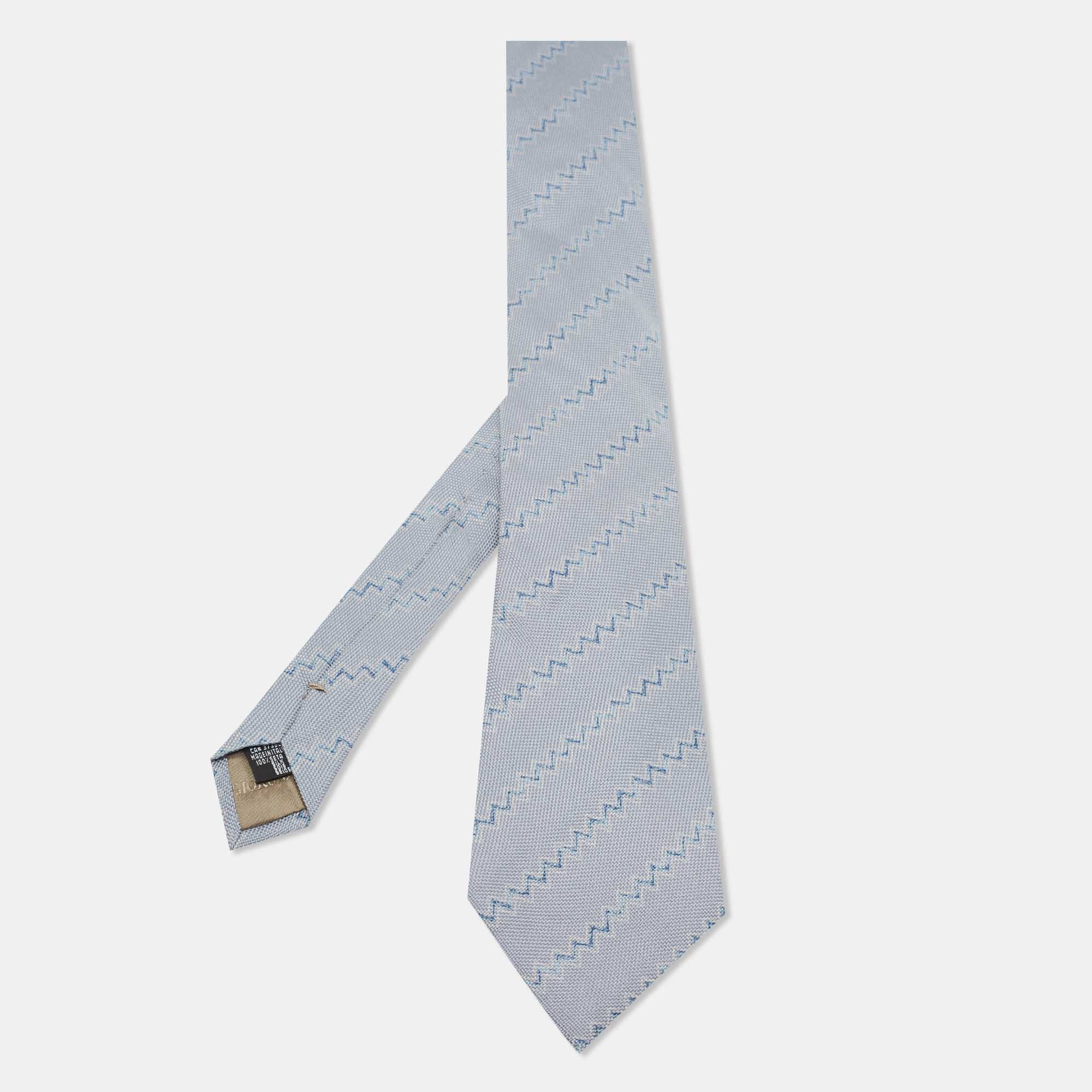 Pre-owned Giorgio Armani Blue Zig Zag Pattern Jacquard Silk Tie