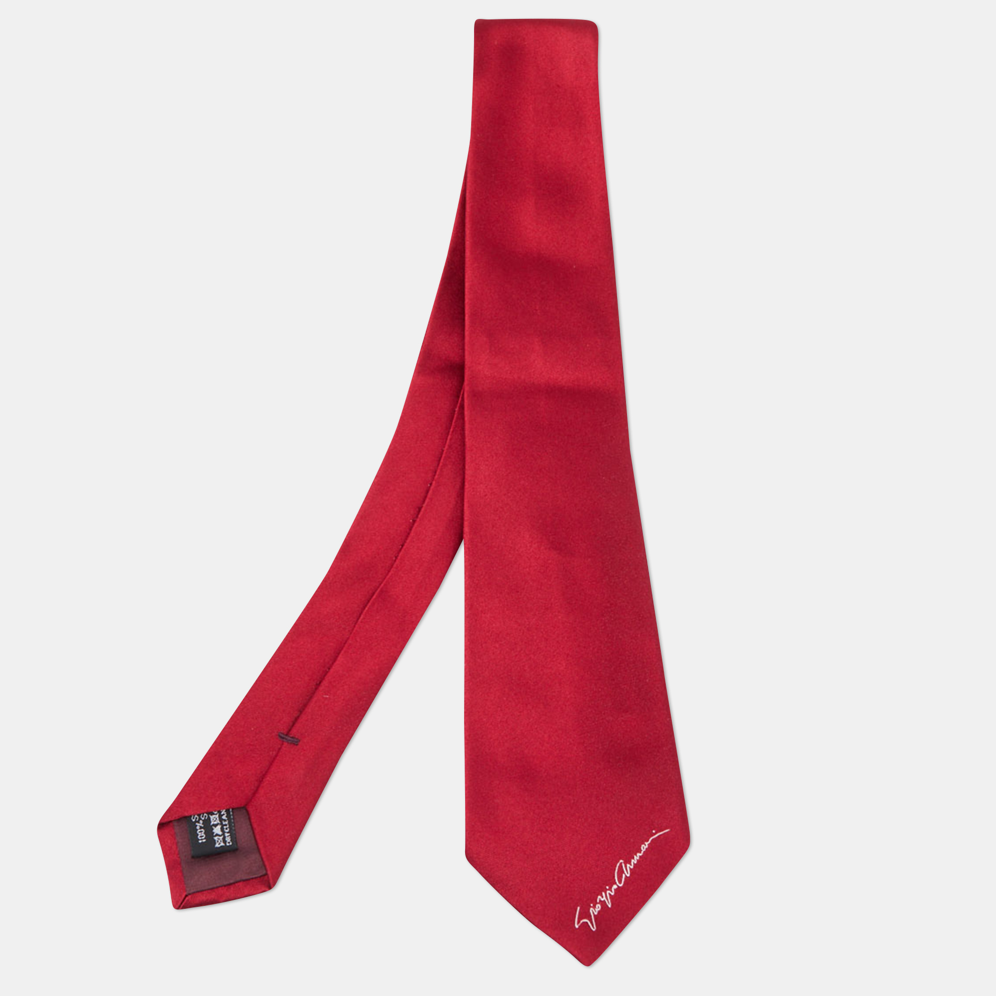 Pre-owned Giorgio Armani Red Silk Satin Logo Detail Tie
