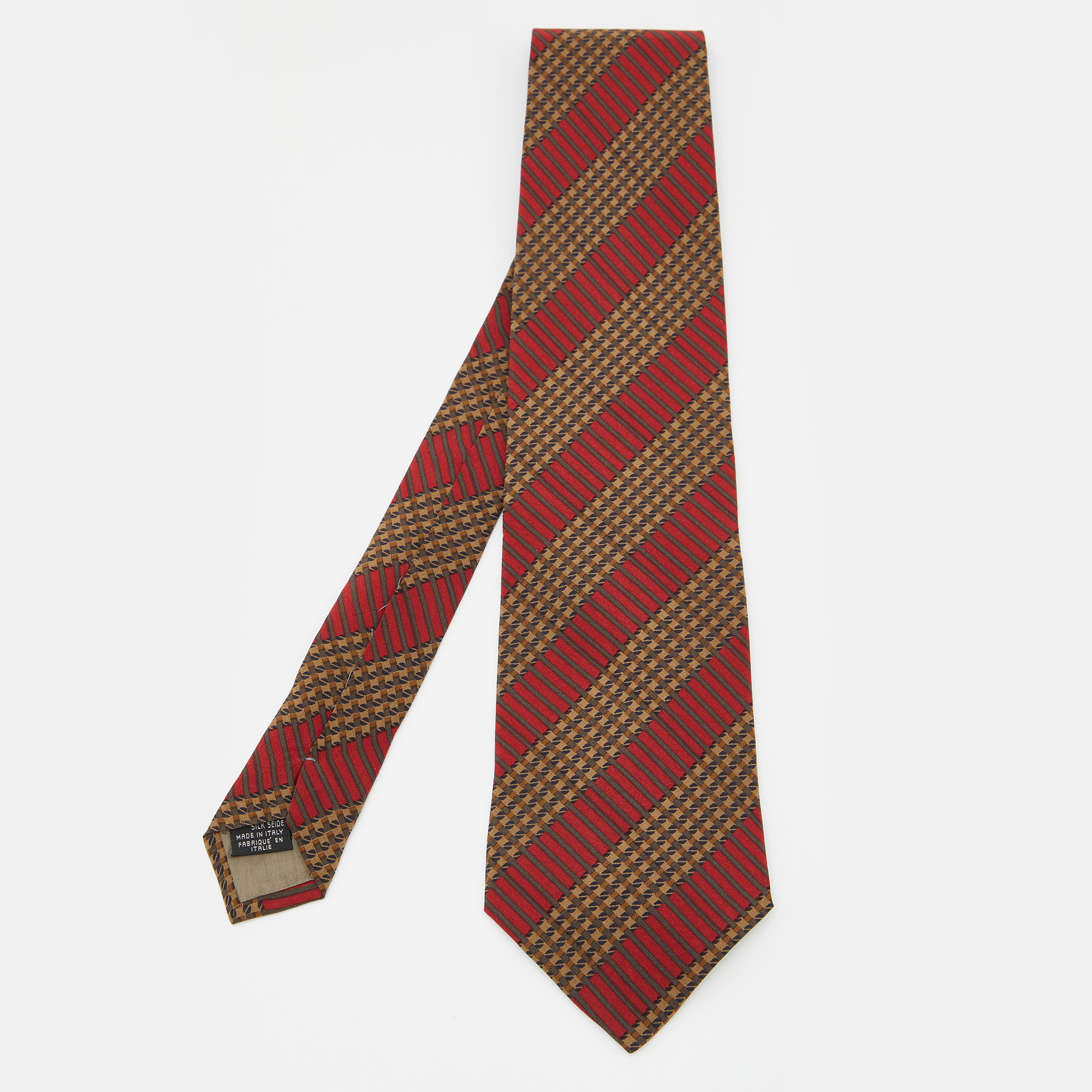 Pre-owned Giorgio Armani Red Printed Striped Silk Tie
