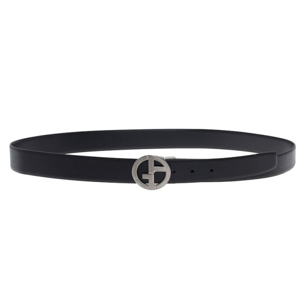 Giorgio Armani Black Leather Reversible One Size Belt 105CM