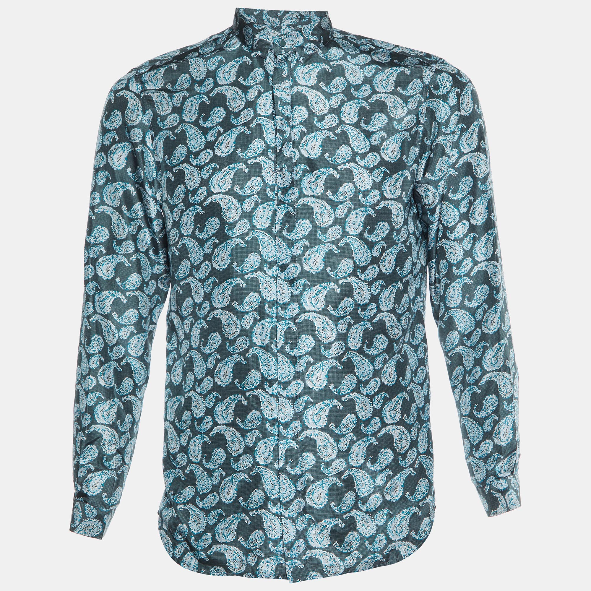

Giorgio Armani Green Paisley Print Silk Buttoned Up Shirt M, Blue