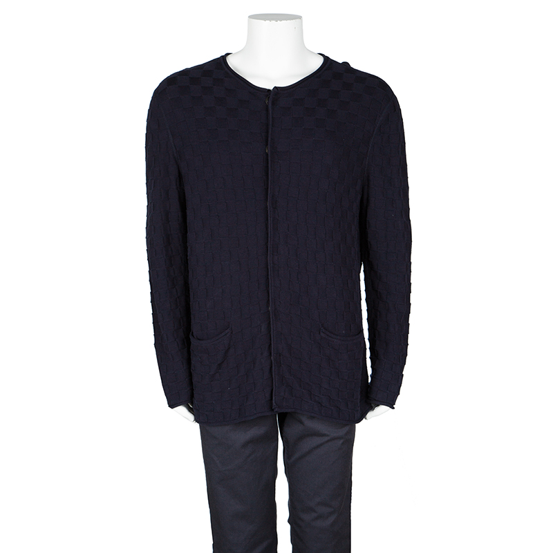 

Giorgio Armani Navy Blue Basketweave Cotton Knit Cardigan