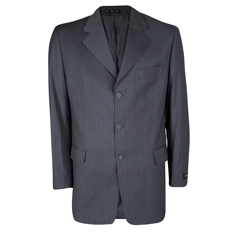 Pre Owned Giorgio Armani Super 150's Vitale Barberis Canonico Grey Pinstriped Blazer XXL