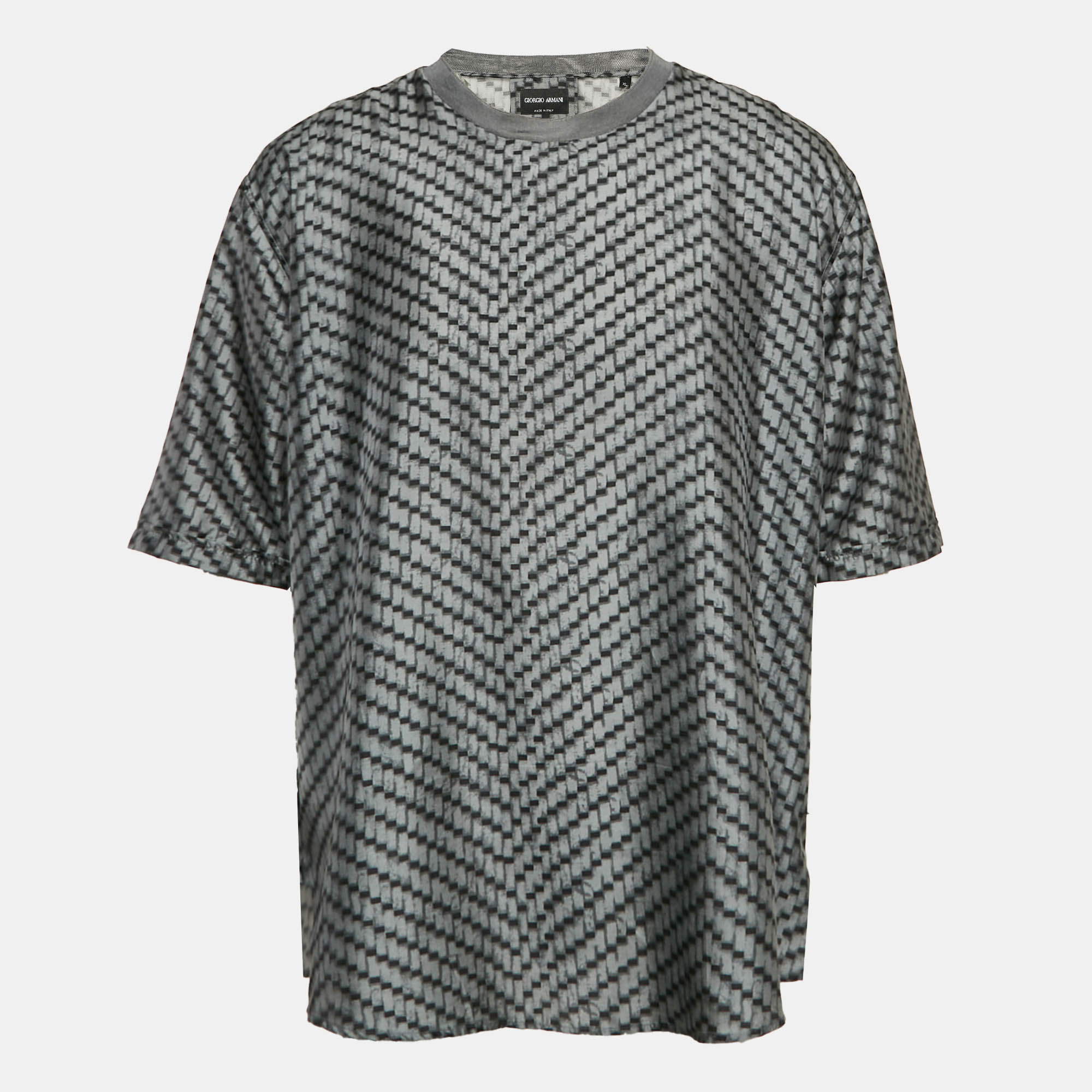 

Giorgio Armani Grey Printed Silk Crew Neck T-Shirt XL