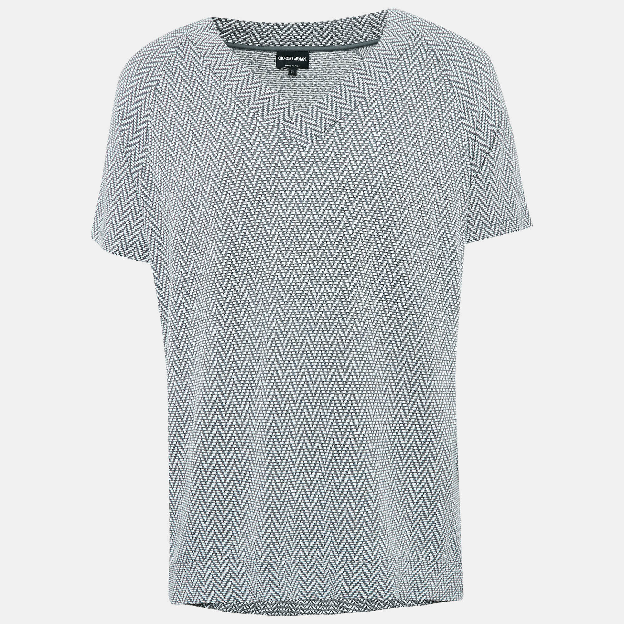 

Giorgio Armani Grey Patterned Stretch Knit V-Neck T-Shirt XXL