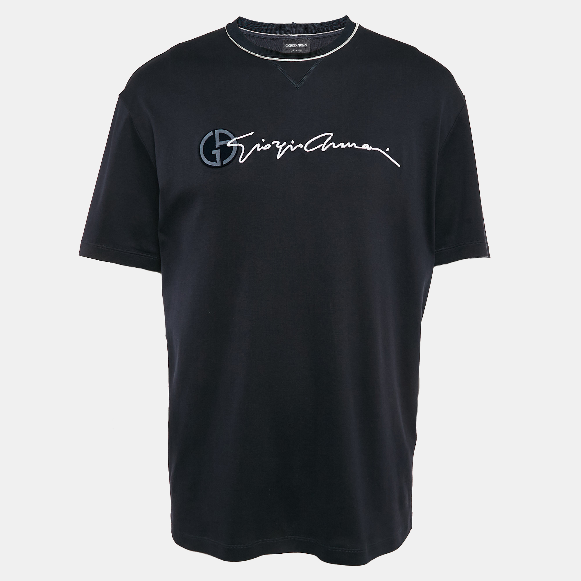 

Giorgio Armani Navy Blue Logo Embroidered Jersey T-Shirt XXXL