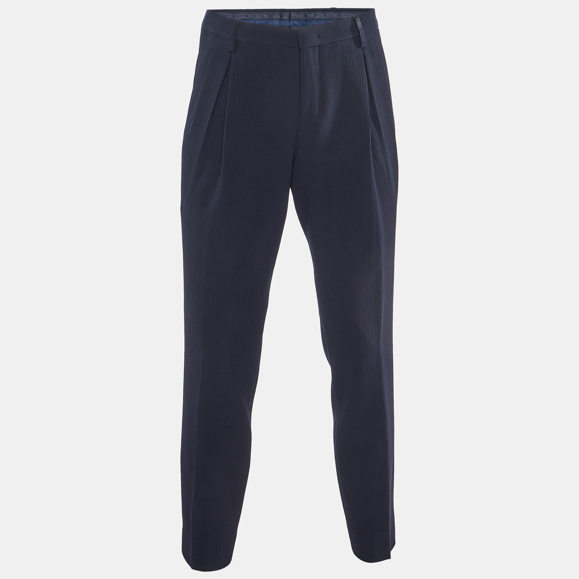 

Giorgio Armani Navy Blue Ribbed Wool Pleated Pants M