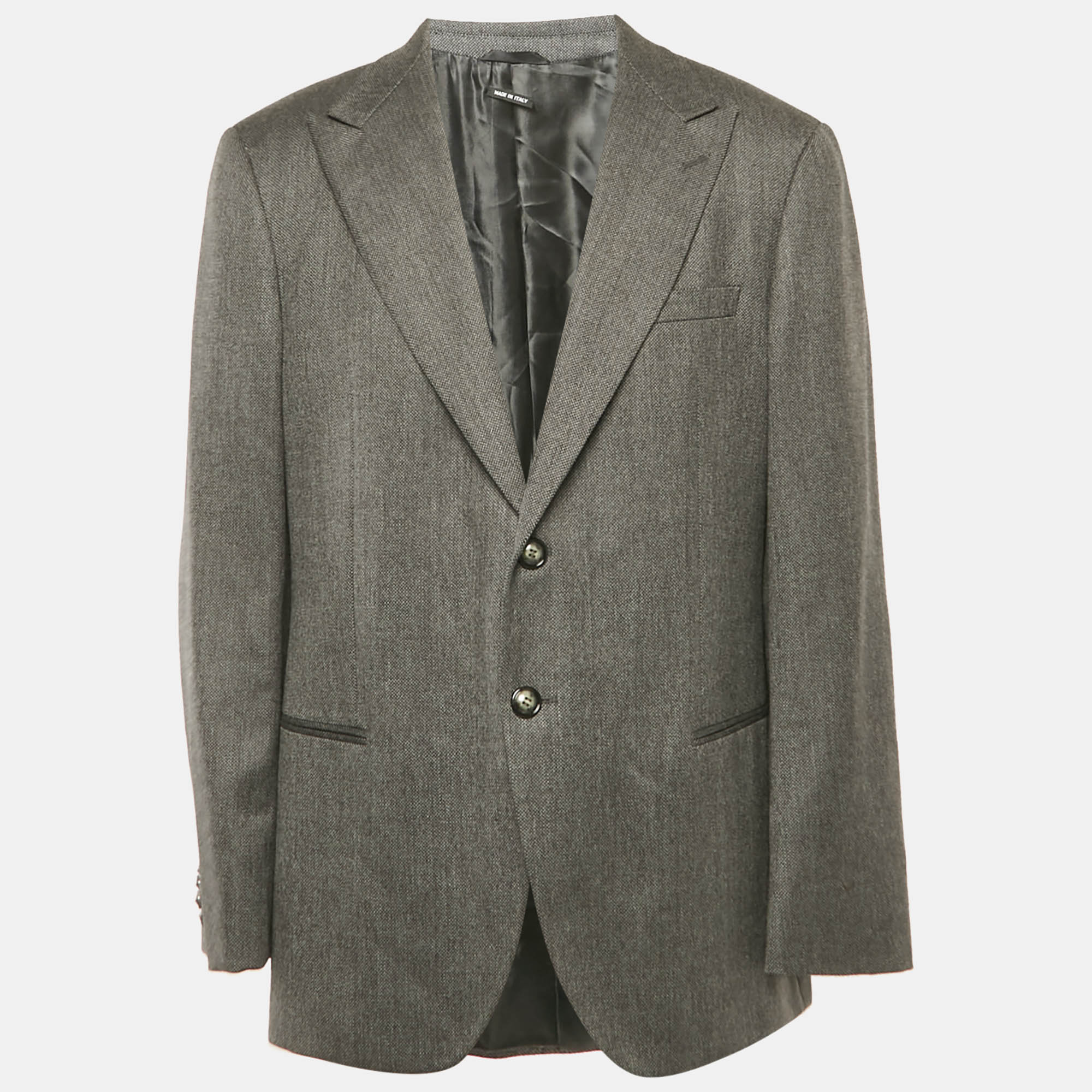 

Giorgio Armani Dark Grey Textured Wool Single Breasted Blazer 4XL