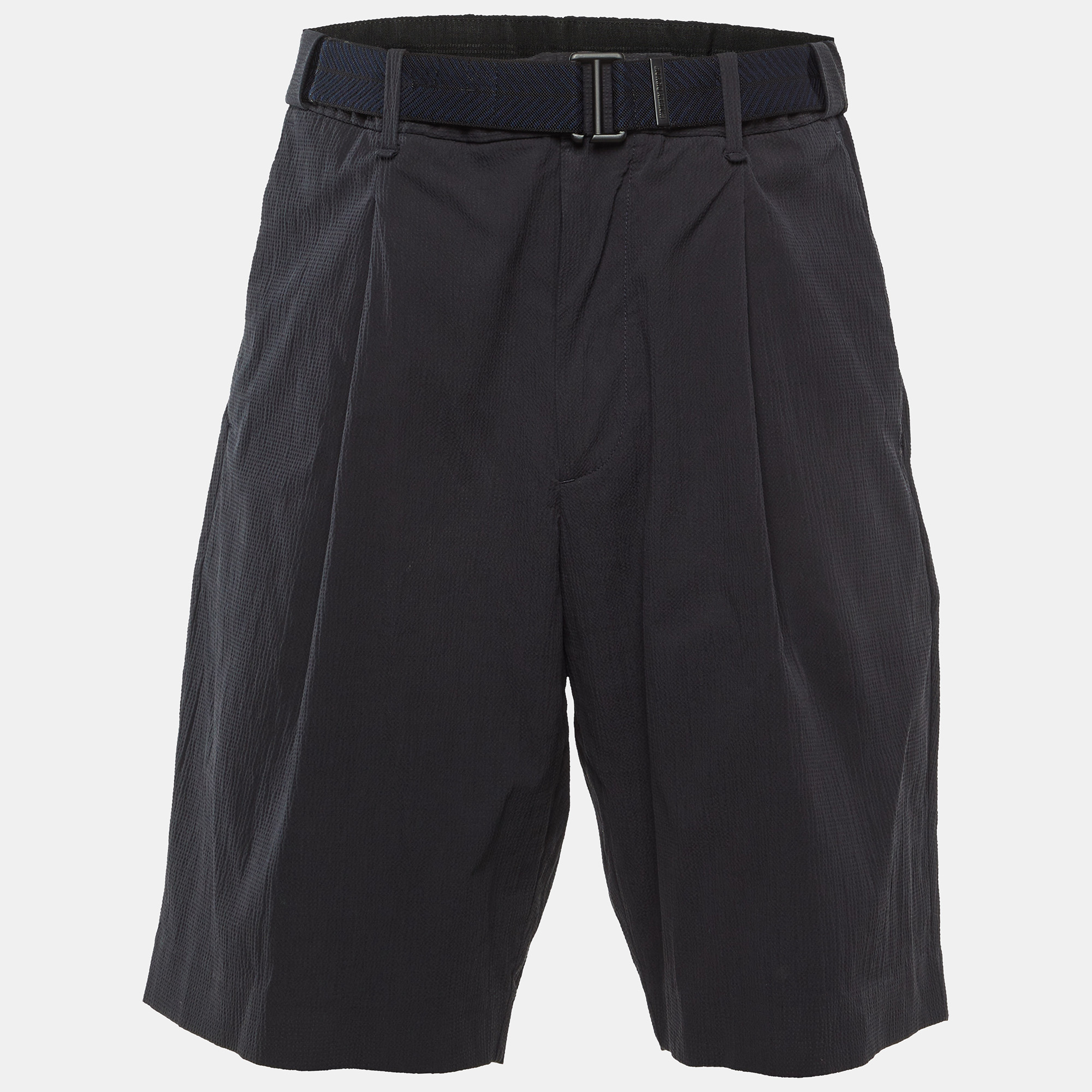 Pre-owned Giorgio Armani Black Cotton Belted Shorts Xxl