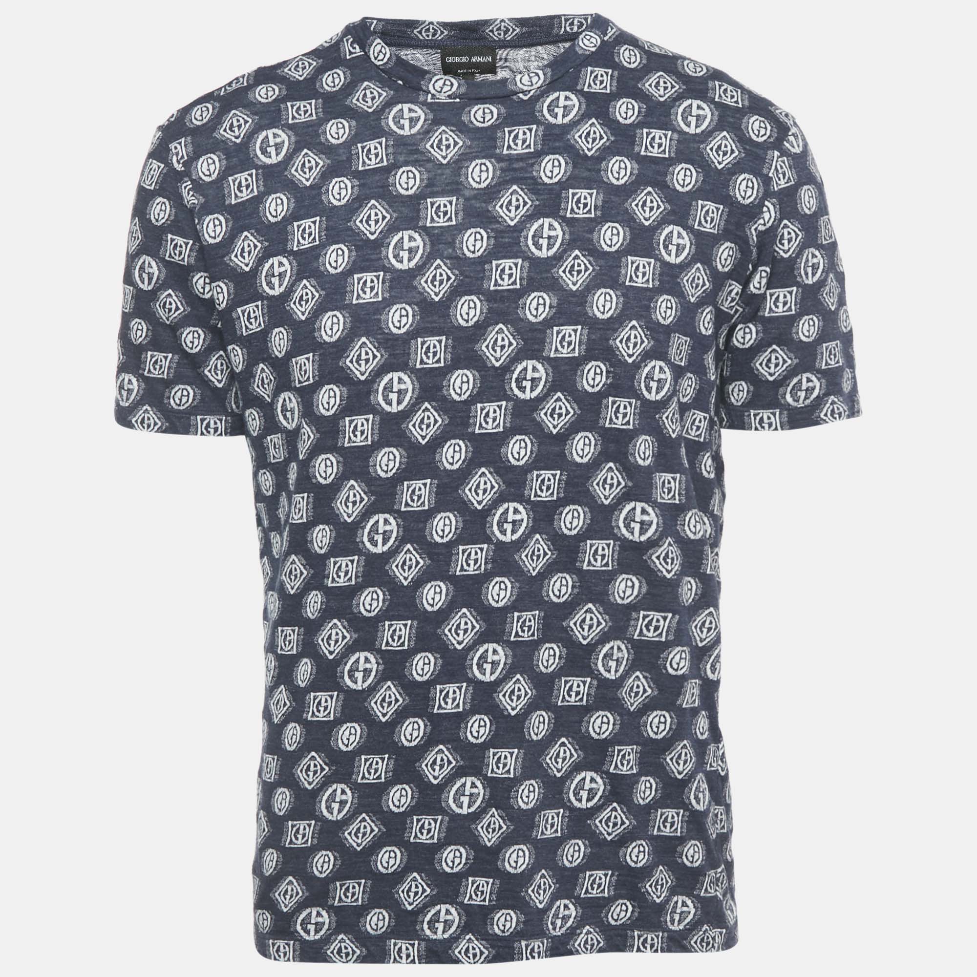 

Giorgio Armani Blue Monogram Jersey Crewneck T-Shirt L