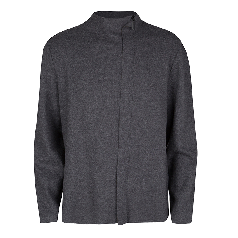 Giorgio Armani Grey Wool Zip Front Cardigan XXL