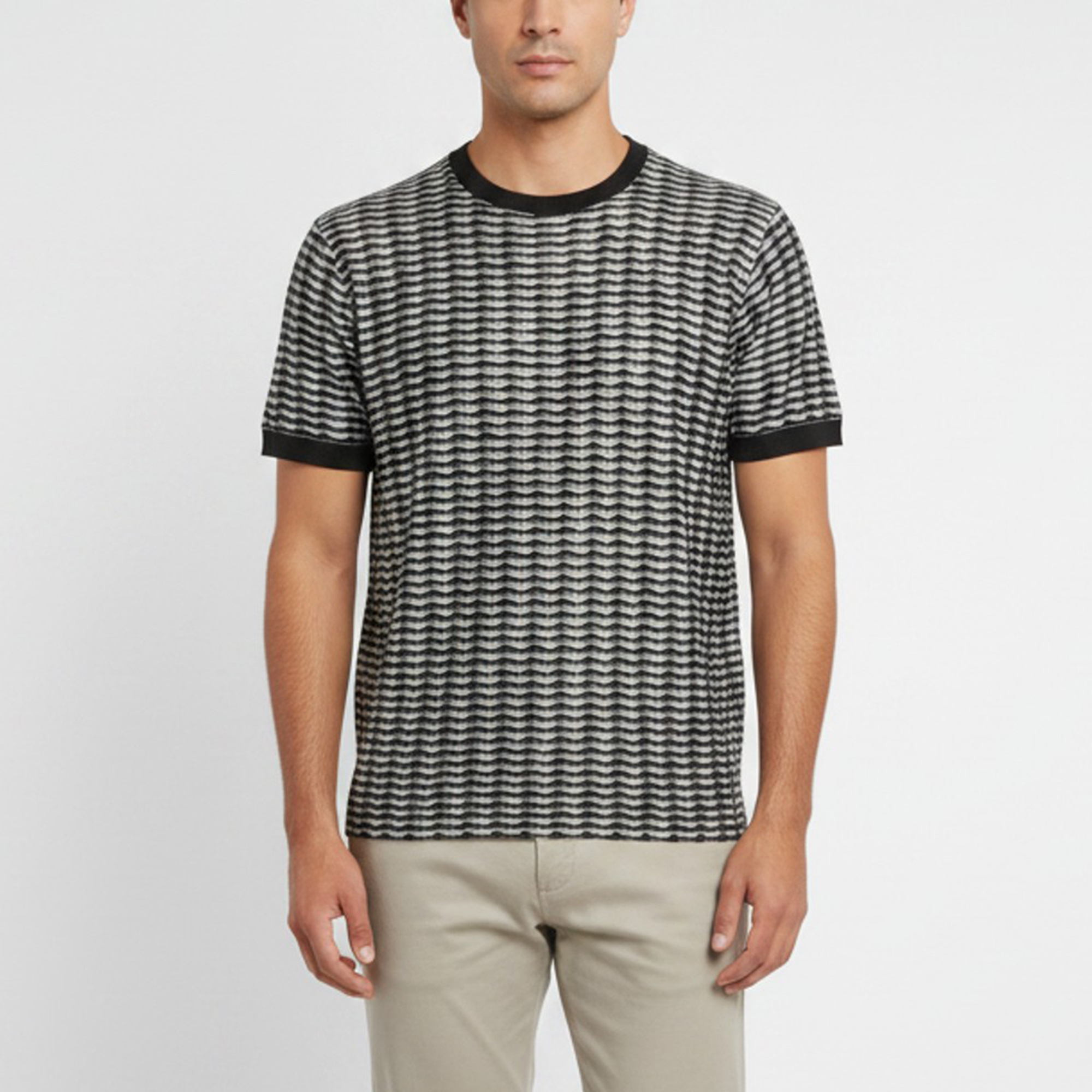 

Giorgio Armani Grey/Black Textured Knit Crew Neck T-Shirt XL