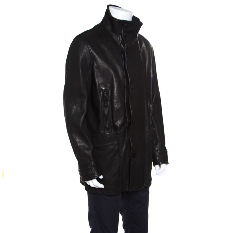 

Giorgio Armani Black Lambskin Leather High Neck Jacket