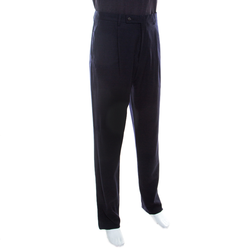 

Giorgio Armani Navy Blue Wool Tailored Straight Fit Trousers