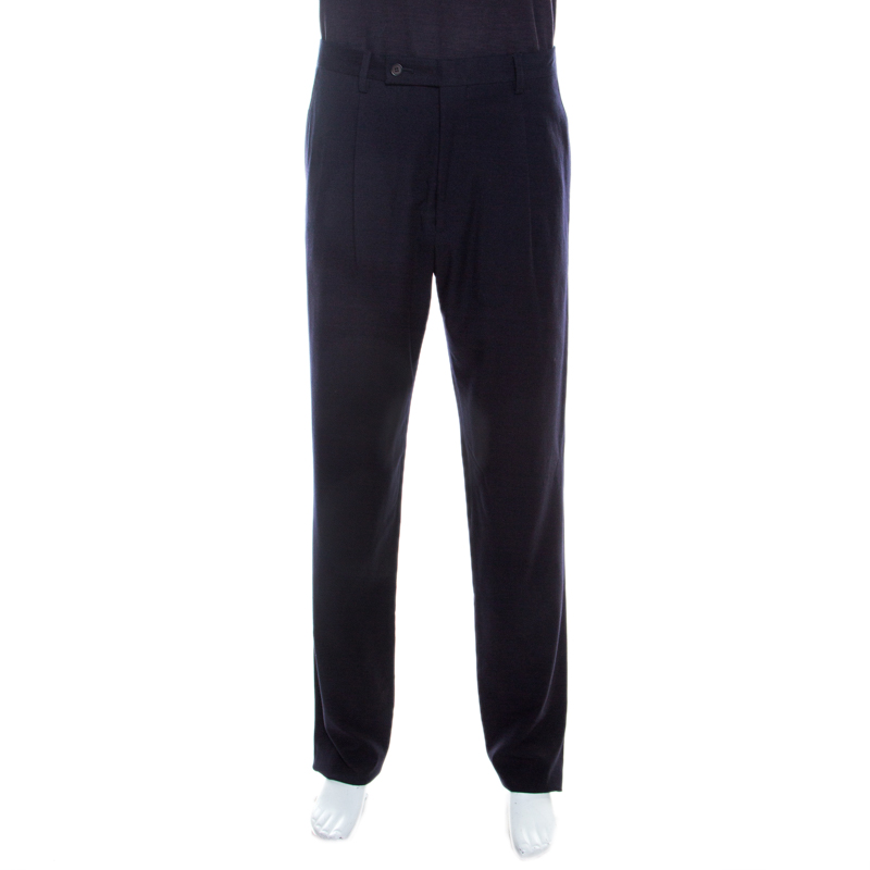Pre Owned Giorgio Armani Navy Blue Wool Tailored Straight Fit Trousers XXL