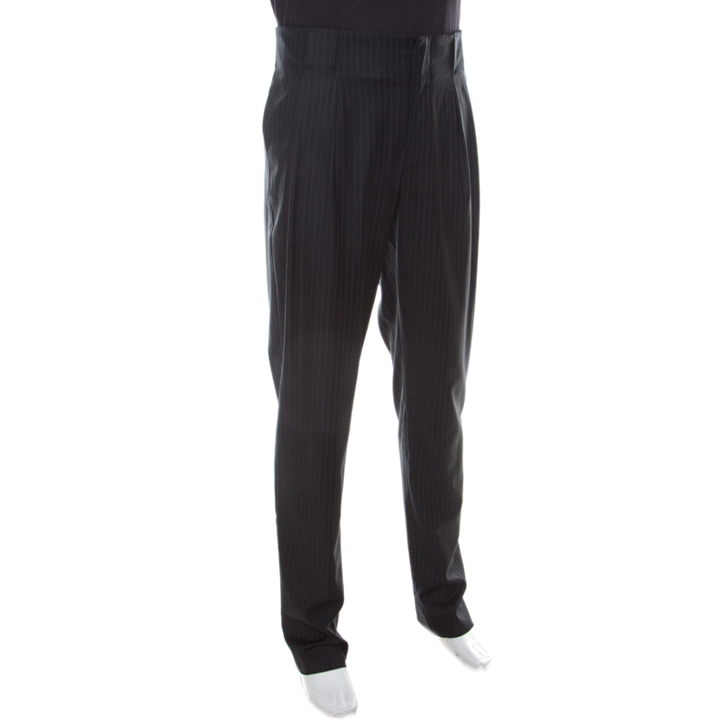 

Emporio Armani Black Pin Striped Wool Tailored Trousers