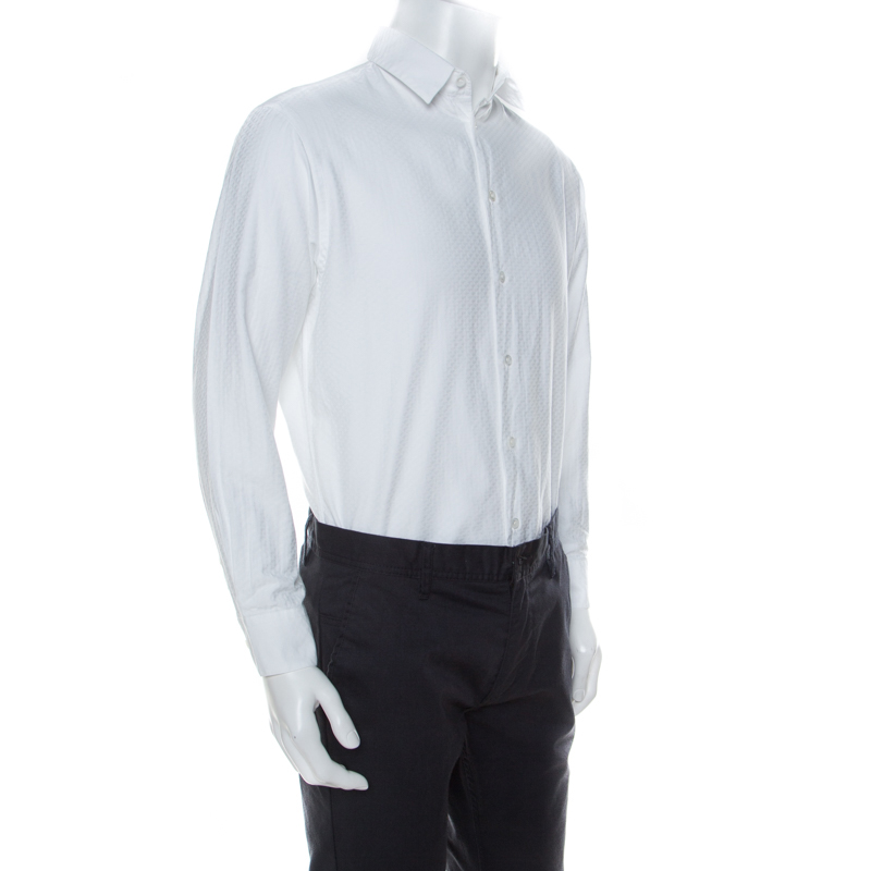 

Giorgio Armani White Geometric Jacquard Cotton Button Front Shirt
