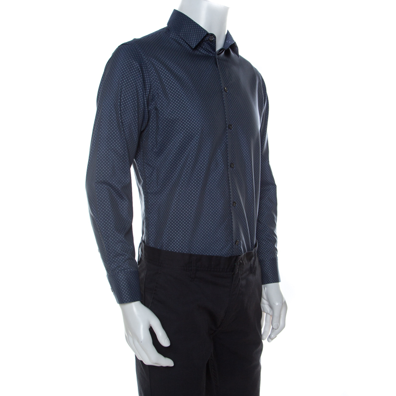 

Giorgio Armani Dark Blue Geometric Print Silk Blend Long Sleeve Shirt