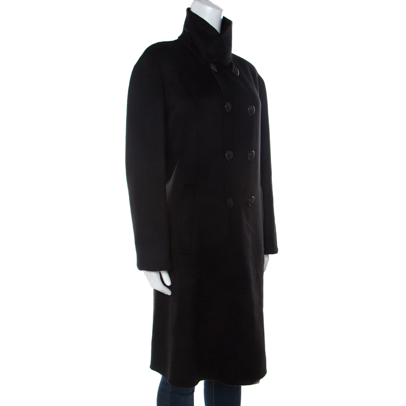 

Giorgio Armani Black Cashmere Stand Collar Double Breasted Coat