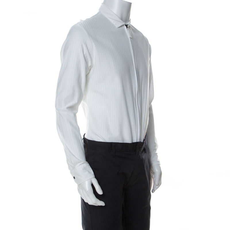 

Giorgio Armani White Textured Cotton Zip Front Shirt