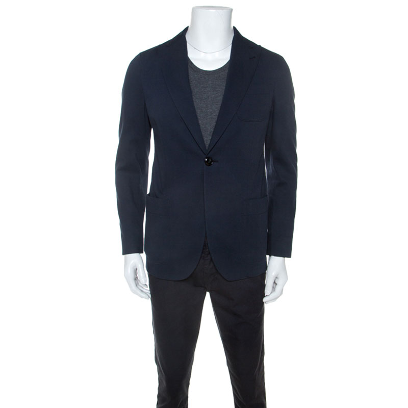 Pre Owned Giorgio Armani Navy Blue Cotton Blazer M