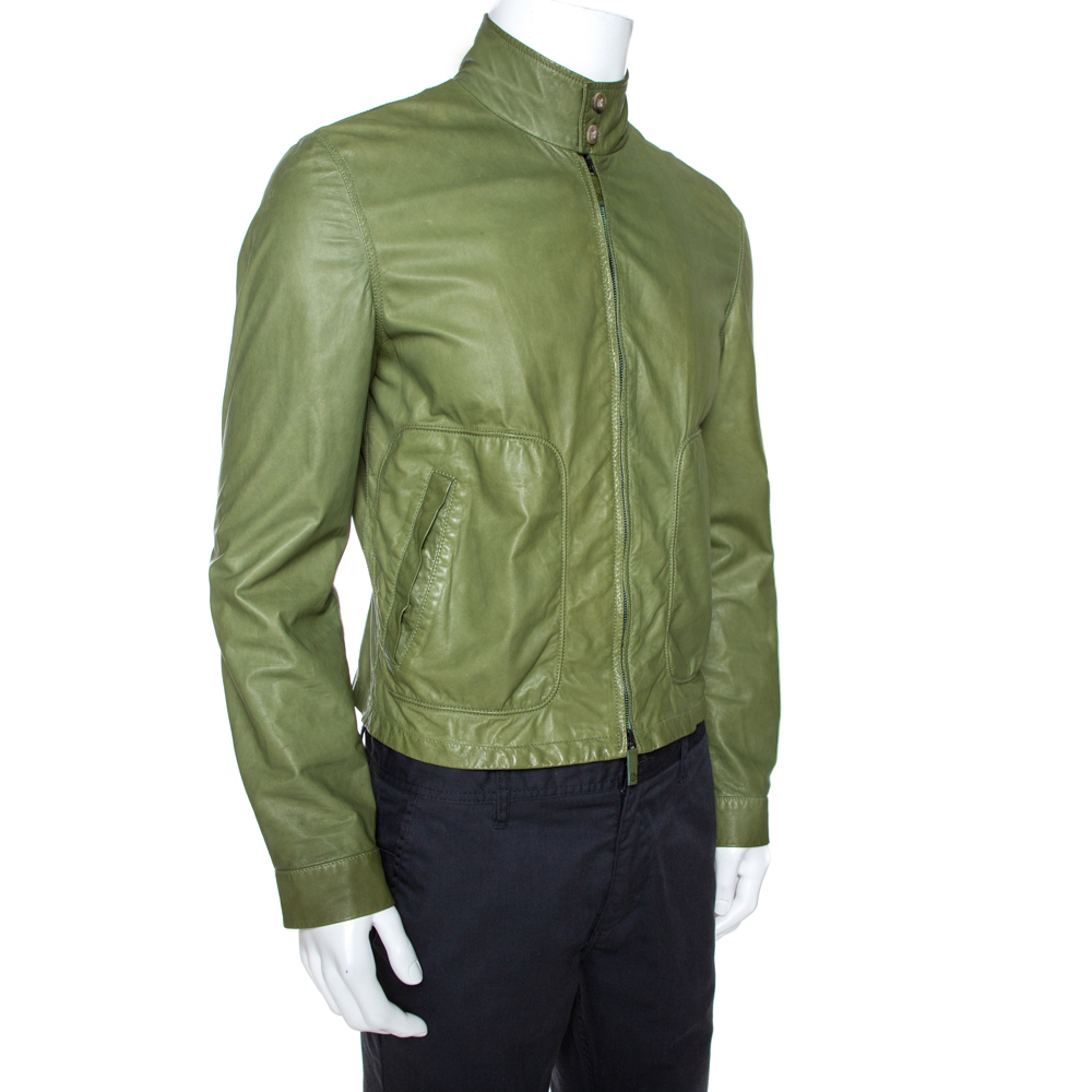 

Giorgio Armani Green Lambskin Leather Jacket